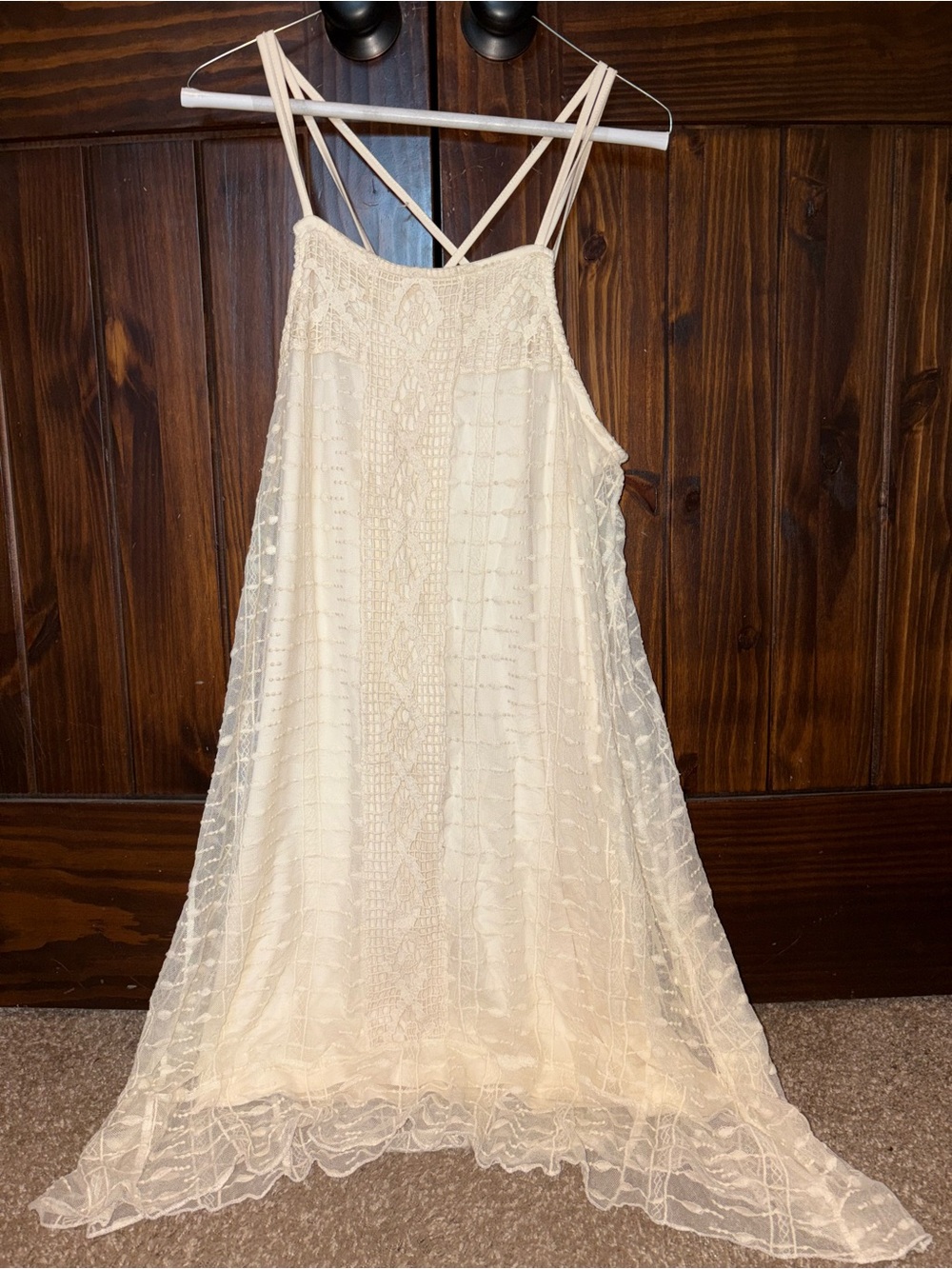 Boho Wrangler Lace Overlay Slip Dress – Cream